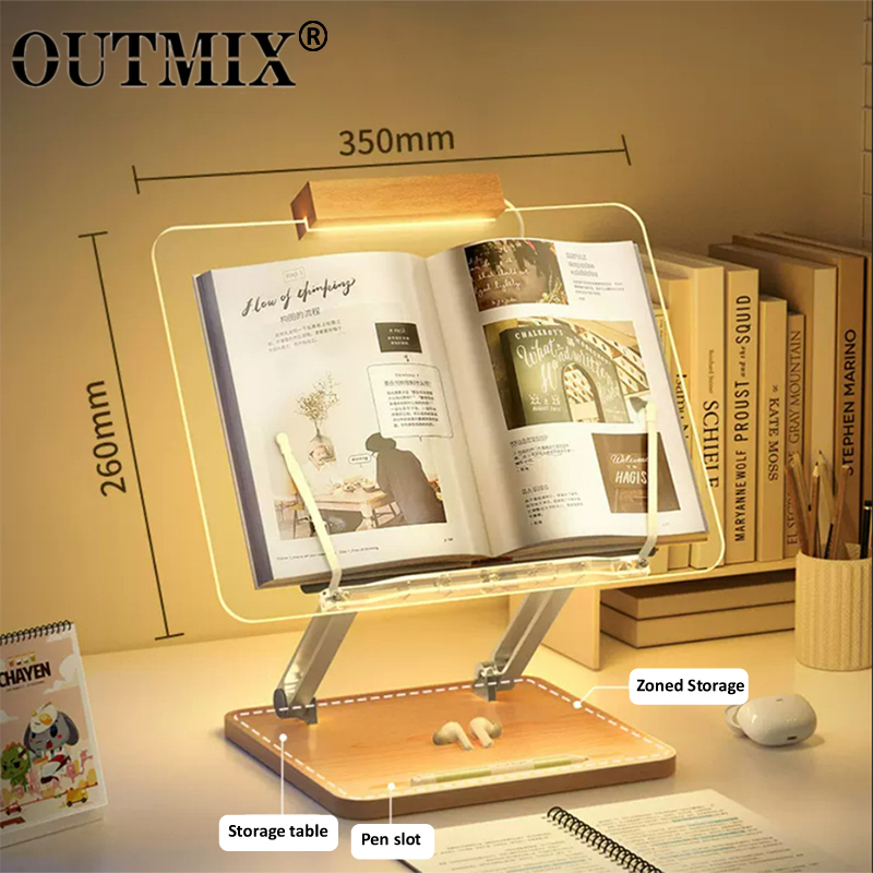 Laptop Accessories Holder - Wooden Reading Stand with Light Transparent