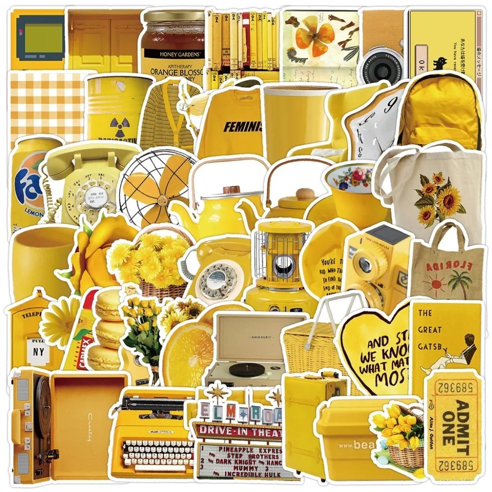 50 Pcs Aesthetic Yellow Vintag - Yellow Laptop Accessories 评论和价格