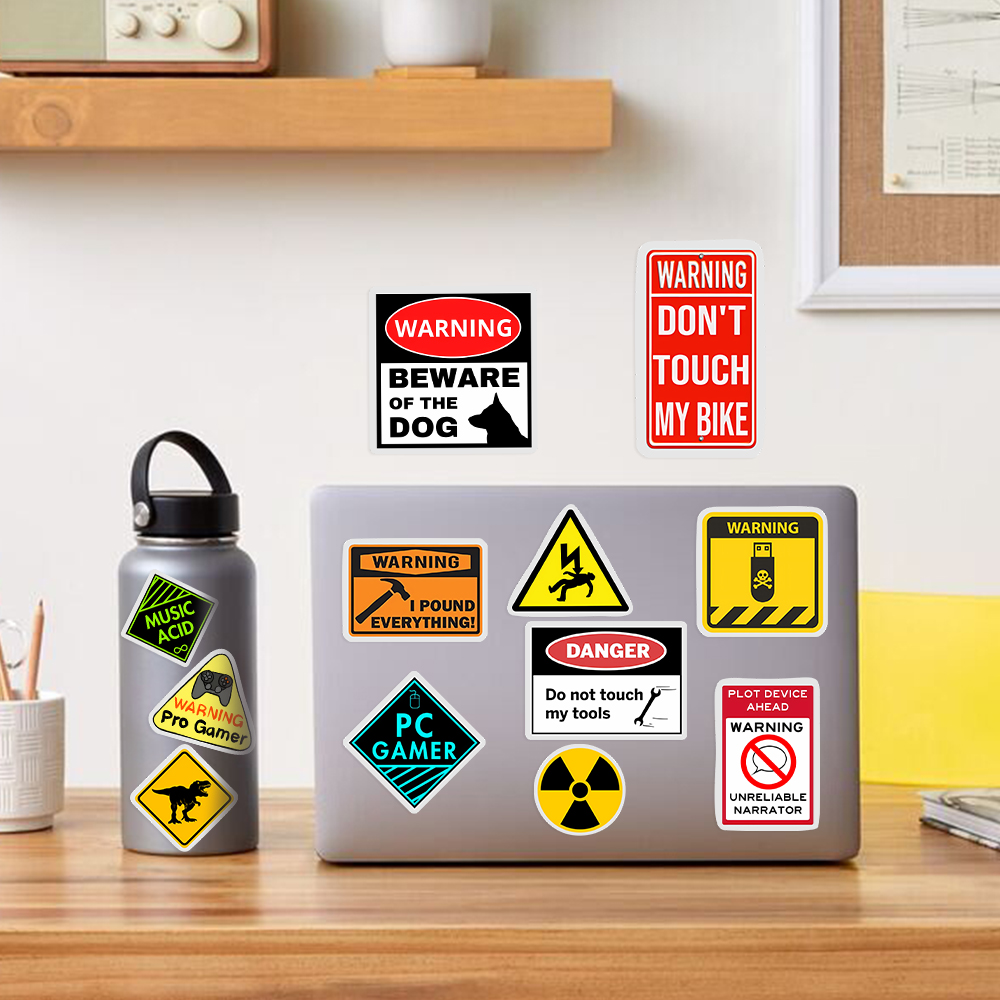 Yellow Weird Warning Stickers  - Yellow Laptop Accessories 评论和价格
